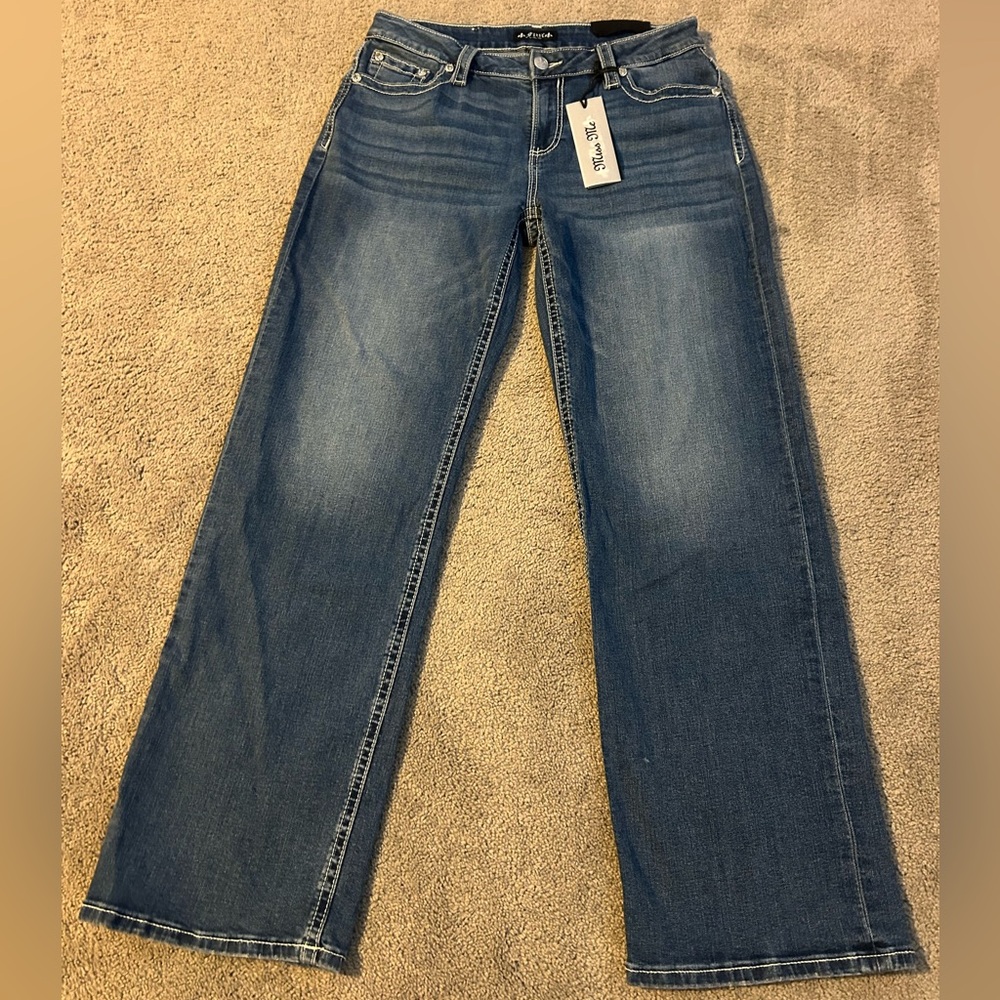 Fleur by Miss Me Jeans Womens 30/10 Blue Medium Wash Slim Wide Embellished SR197